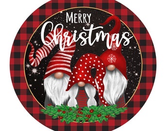 Christmas gnome wreath sign, wreath attachment, metal sign, round wreath sign