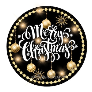 Black and gold Christmas wreath sign, wreath center, metal wreath sign, round wreath sign