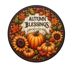 Letrero de corona con bendiciones de otoño, letrero de corona de metal, letrero de corona redonda, decoración de puerta, creaciones de letreros de Lindys