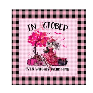 Pink witch sign, cancer awareness sign, October breast cancer metal sign, wreath attachment, lindys sign creations immagine 2