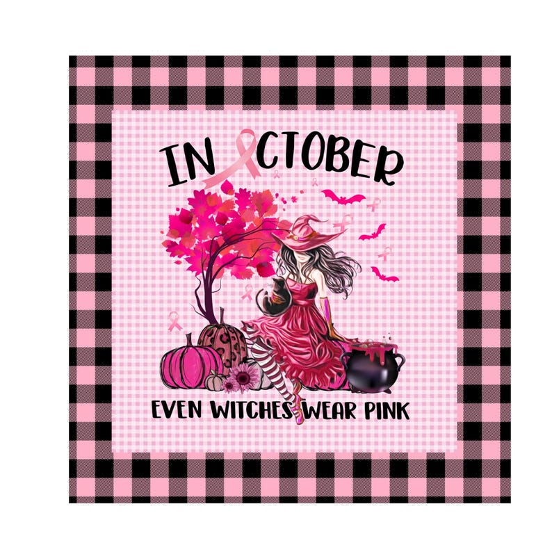 Pink witch sign, cancer awareness sign, October breast cancer metal sign, wreath attachment, lindys sign creations immagine 2