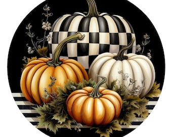 Fall checkerboard pumpkin wreath sign, metal wreath sign, round wreath sign, door decor, fall decor, Lindys sign creations