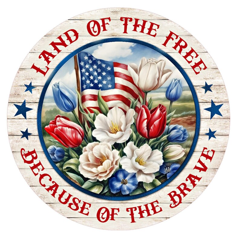 Land of the free patriotic wreath sign, metal wreath sign, signs for wreaths, round wreath sign, door decor, Lindys sign creations zdjęcie 7