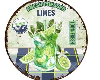 Fresh pressed limes wreath sign, metal signs, round wreath sign, home decor, Lindys sign creations, sign for wreath