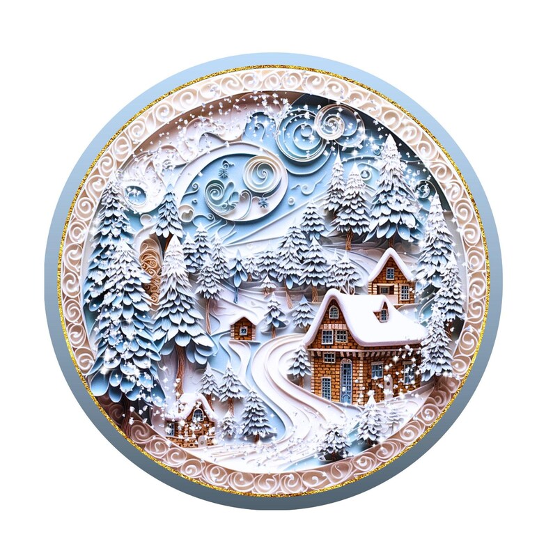 Winter village wreath sign, metal wreath sign, round wreath sign, door decor, Lindys sign creations image 5