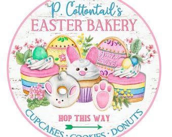 Easter bakery wreath sign, metal wreath sign, sign for wreath, round wreath sign, door decor, lindys sign creations
