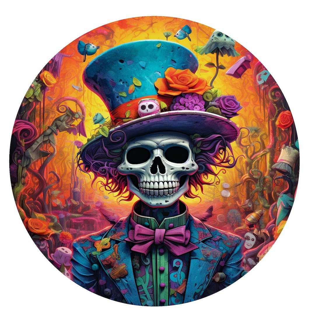 Colorful Skeleton Halloween Wreath Sign, Metal Wreath Sign, Signs for ...