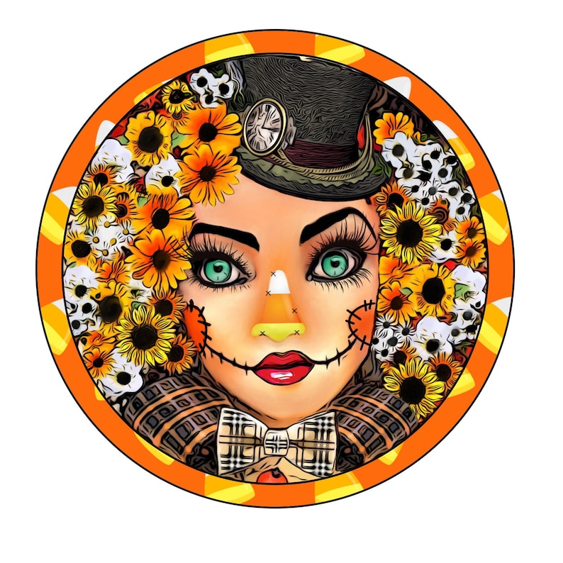 Fall wreath sign, wreath attachment, cute scarecrow sign, metal wreath sign bild 1
