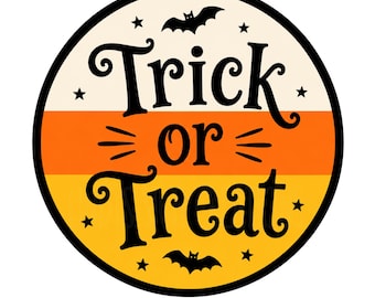 Trick or treat candy corn with bats wreath sign, aluminum wreath sign, wreath attachment, round wreath sign, door decor, Halloween sign