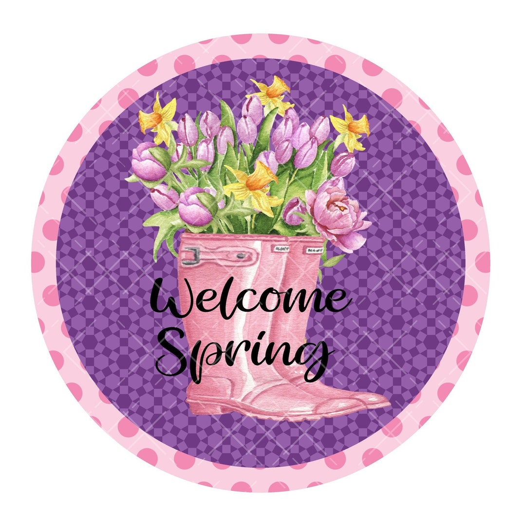 Spring Wreath Sign, Metal Wreath Sign, Signs for Wreaths, Round