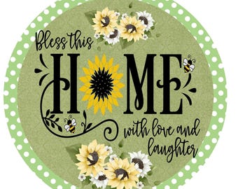 Bless this home wreath sign, wreath attachment, metal wreath sign, round wreath sign
