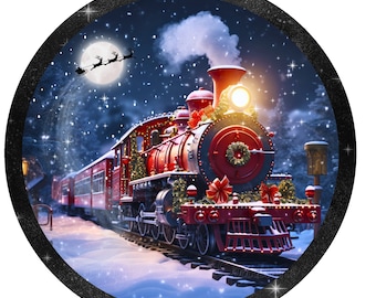 Signe de couronne de train de Noël, signe de couronne en métal, signe de couronne ronde, créations de signe Lindys