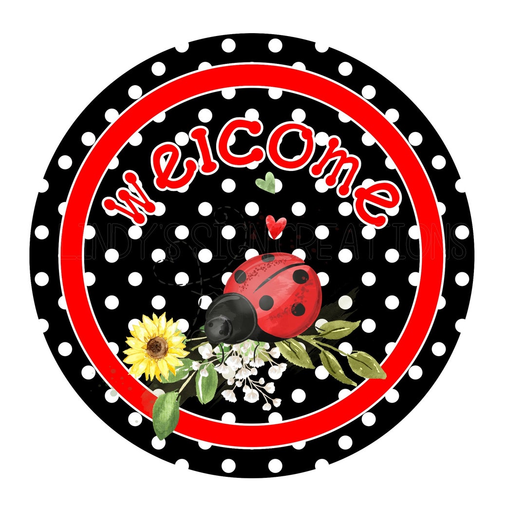 Welcome Ladybug Wreath Sign, Metal Wreath Sign, Signs for Wreaths ...