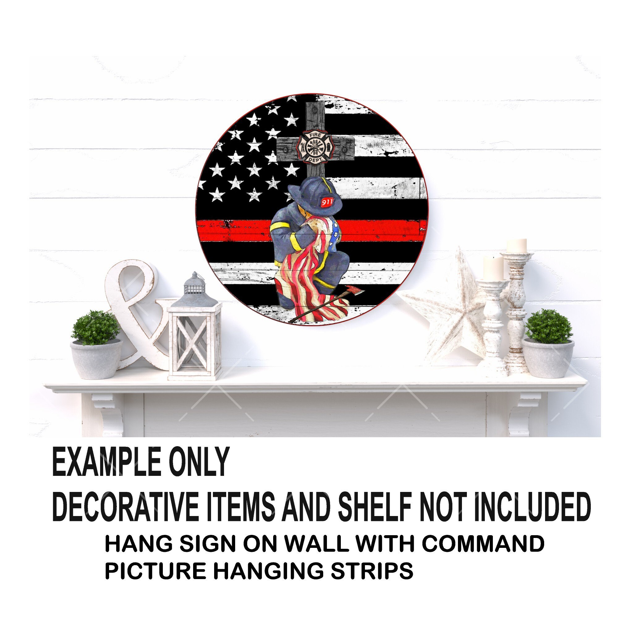 Round Firefighter Wreath Sign Firefighter Respect Sign - Etsy