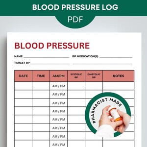 Bloeddruklogboek Afdrukbare gezondheidstracker Bloeddrukdagboek Bewakingsgrafiek Medisch patiëntendossier Dagboek Direct downloaden pdf