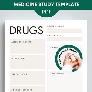 Medicines Study Template | Printable Medication Study Guide | Medicine Study Tool | Pharmacy Study Notes I Medical Student Exam Preparation