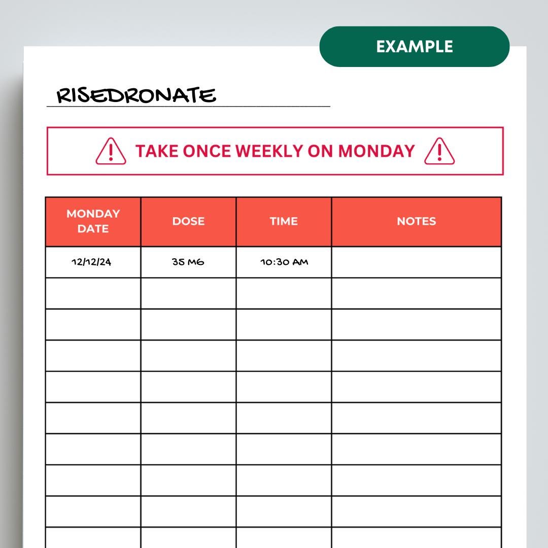 Weekly Once Injections Once Weekly Dosing Log Printable | Medication Tracker | Weekly Dose ...