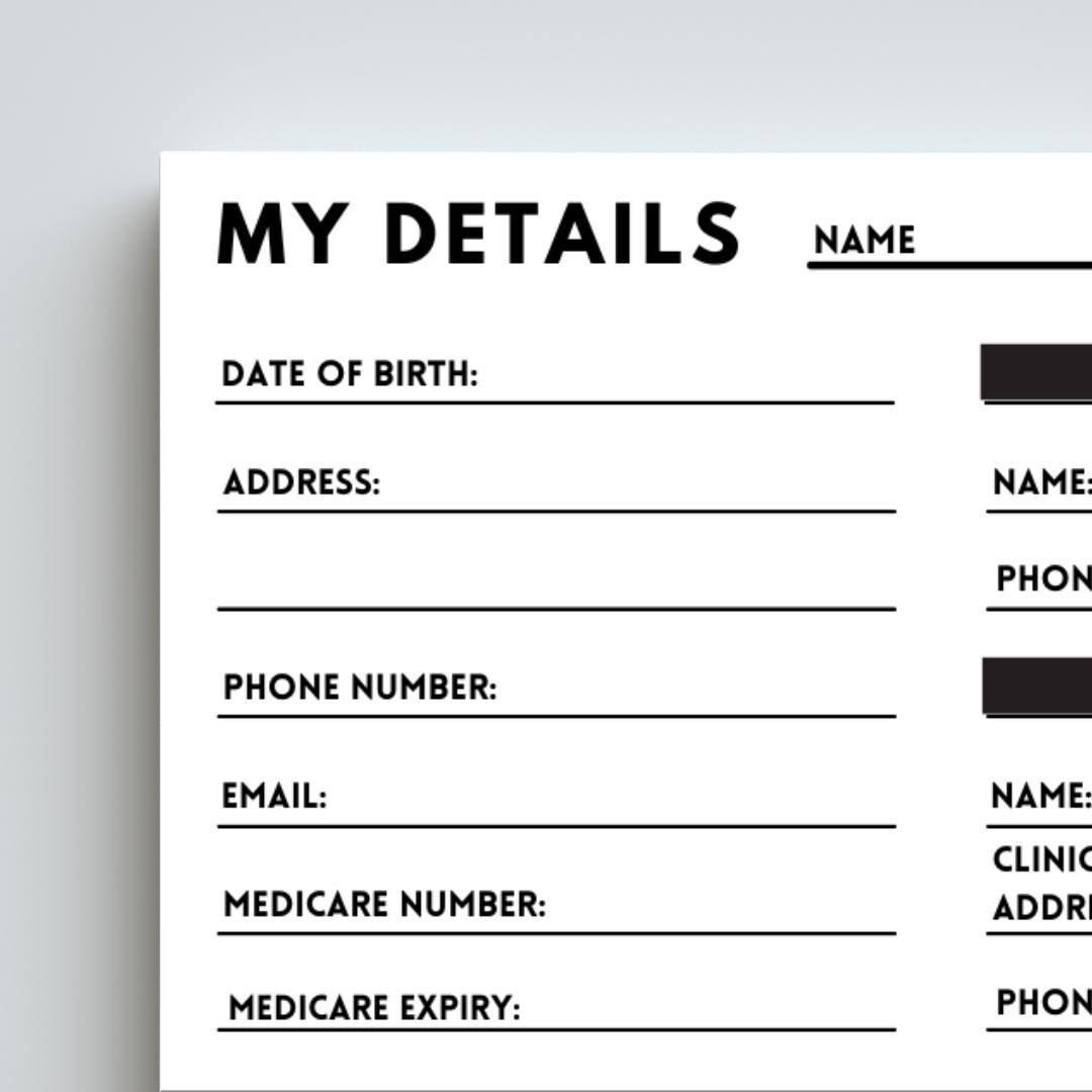 Personal Details Printable Business Card Important Personal Information ...