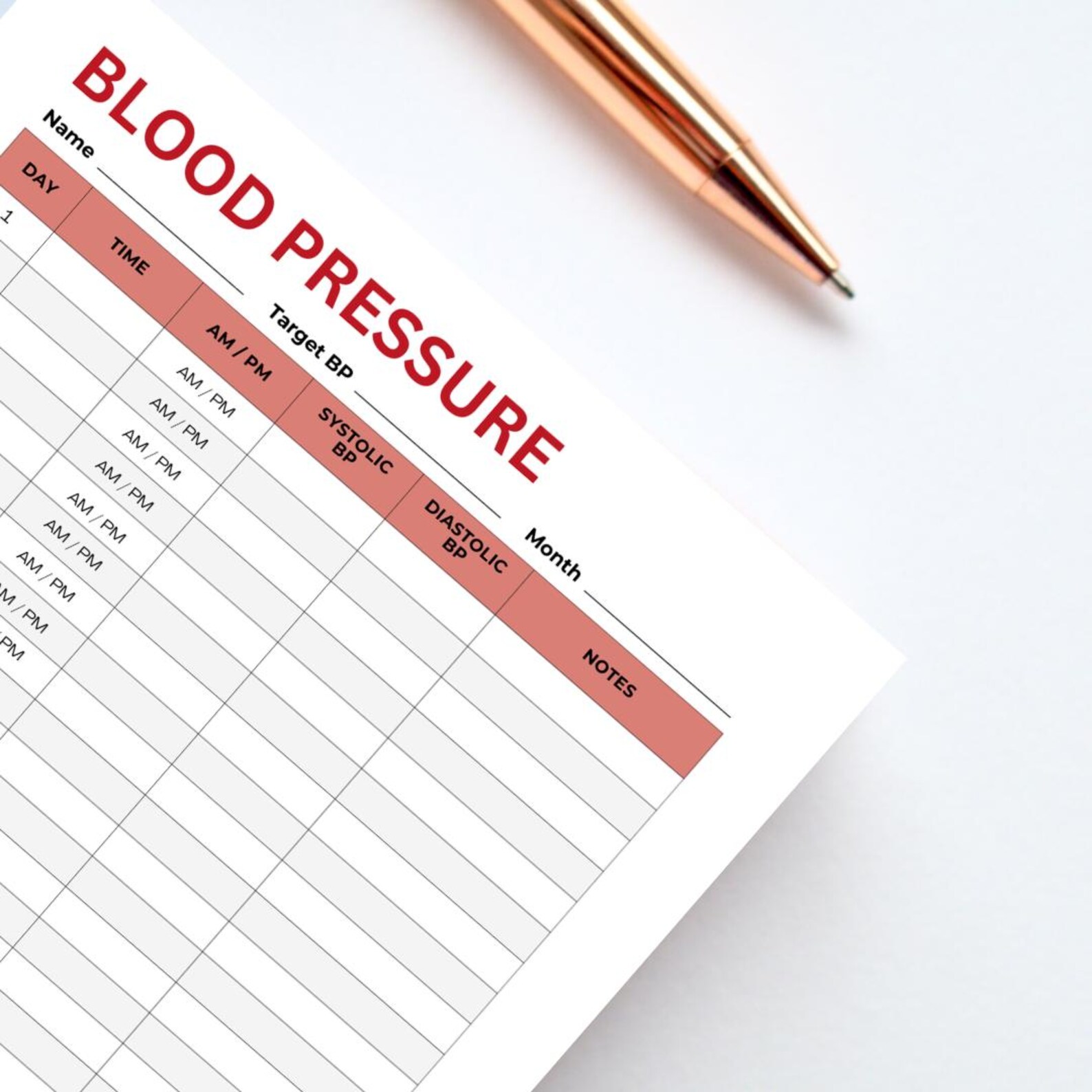 Monthly Blood Pressure Log Printable Blood Pressure Tracker Monitoring ...