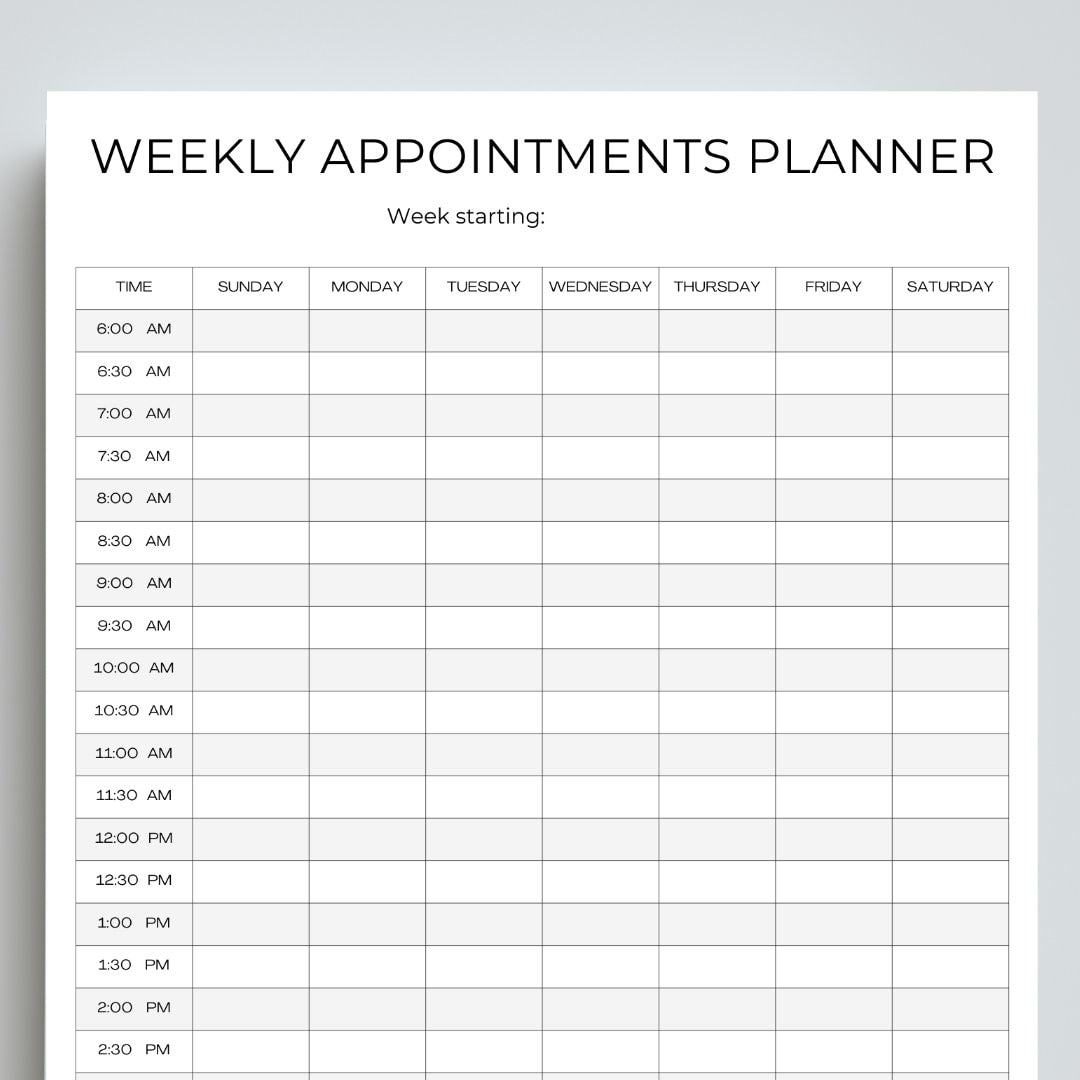 Weekly Appointment Planner Printable Appointment Log Daily Appointment ...