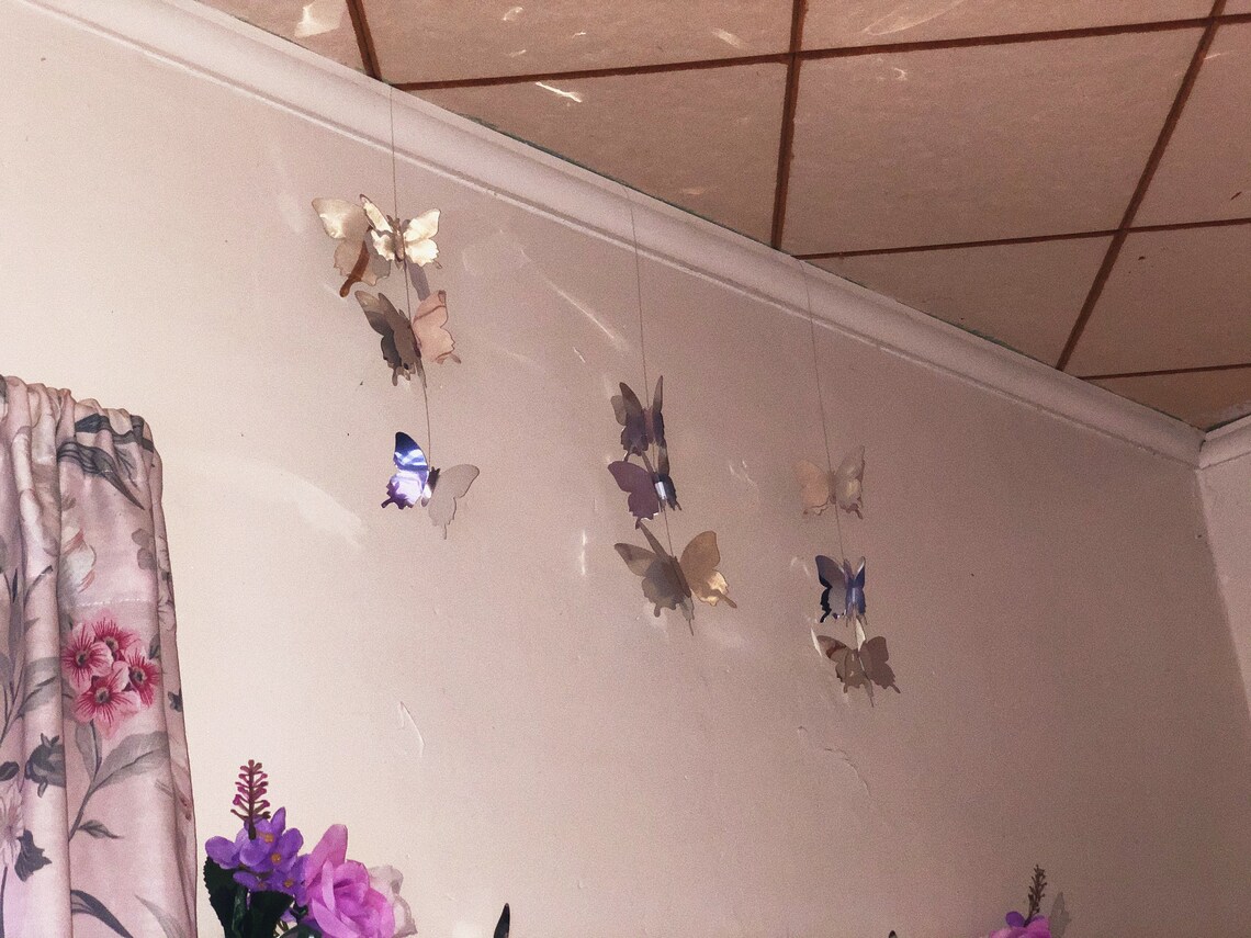 Aesthetic Hanging Butterflies Room Decor Mirrored Delicate Etsy