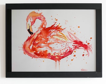 Original Watercolour Painting Pink Flamingo