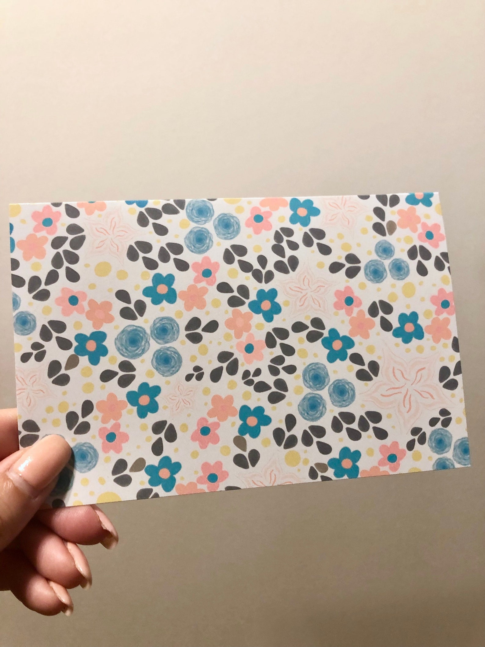 Gray Floral Blank Card Envelope 4x6 Etsy UK