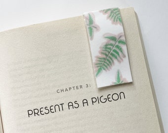 green fern botanical | rectangle magnetic bookmark | laminated and sturdy | 2” long on page