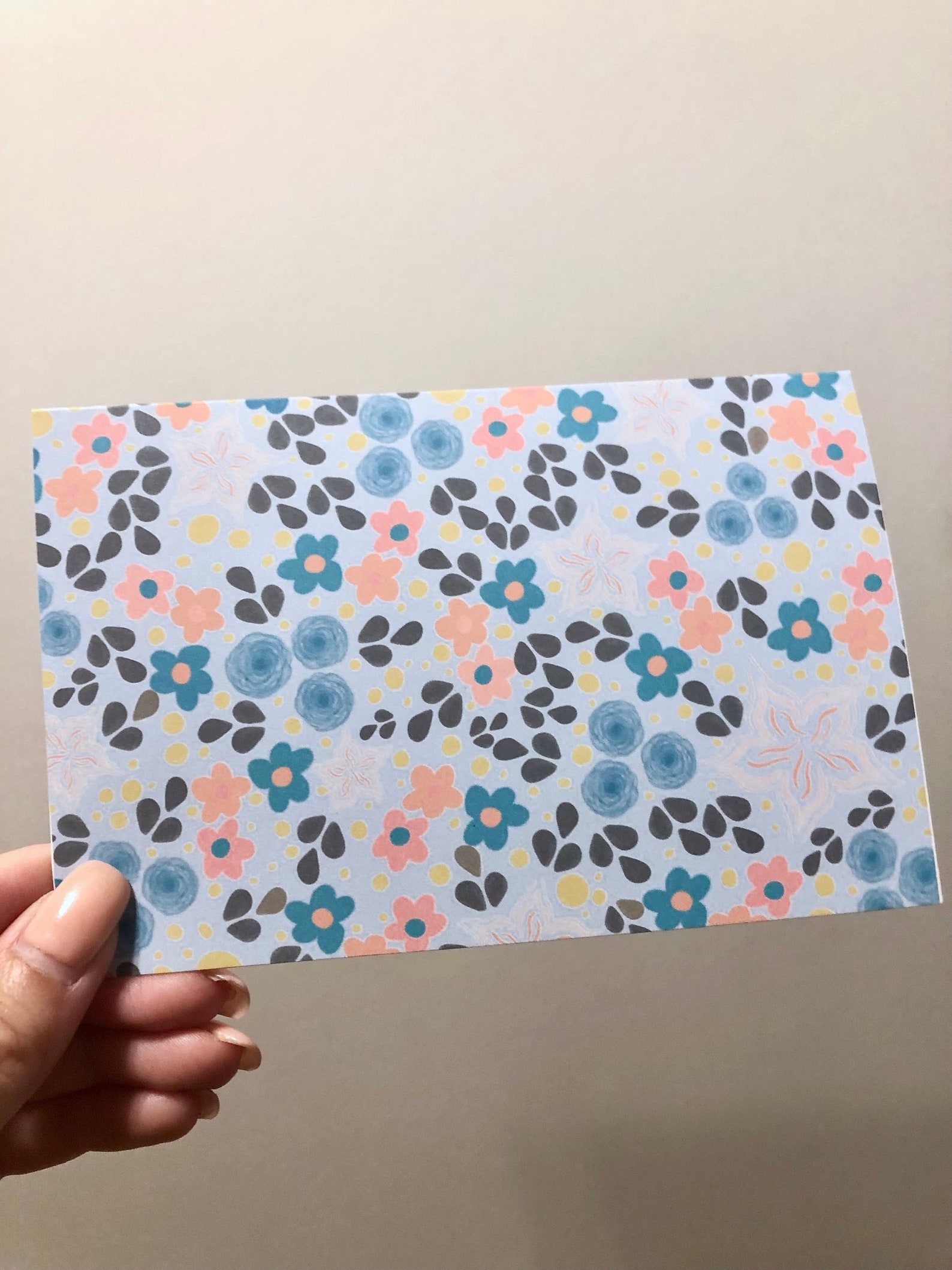 Blue Floral Blank Card Envelope 4x6 Etsy
