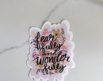 Fearfully & Wonderfully Made Sticker | Floral Christian Bible Verse Sticker | Inspirational Psalm 139 Faith Sticker