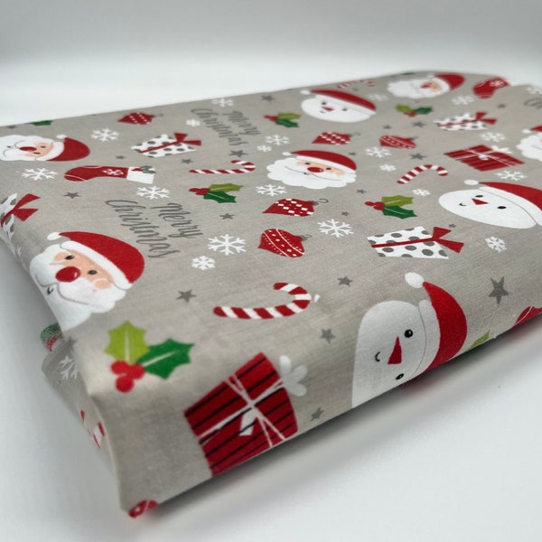 Christams Santa Fabric, Grey Santa Fabirc, Red Santa Fabric, Festive Fabric, Half Metre, by the Metre, Christmas Cotton Prints