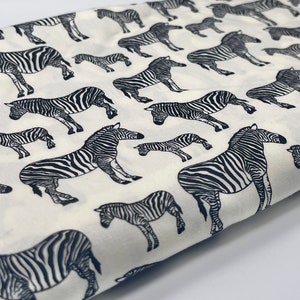 Zebra Print Fabric 100% Cotton, White and black Zebras, Animal print, Free Next Day Dispatch