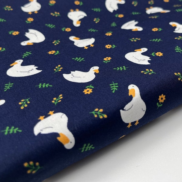 Duck navy fabric, 100% Cotton, Duck Floral Fabric, Next Day Dispatch, By the Meter, Bird Fabric