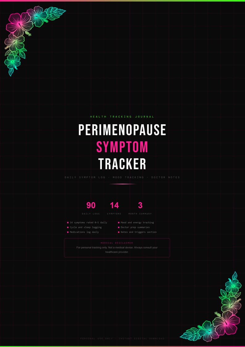 Perimenopause Symptom Tracker Printable PDF | 90 Day Journal Pattern ...