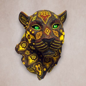 Huicho Art | YELLOW HIKURI JAGUAR | Yellow Jaguar Décor | Hikuri Jaguar Statue | Handcrafted Décor |  High Quality Handcrafted Sculpture