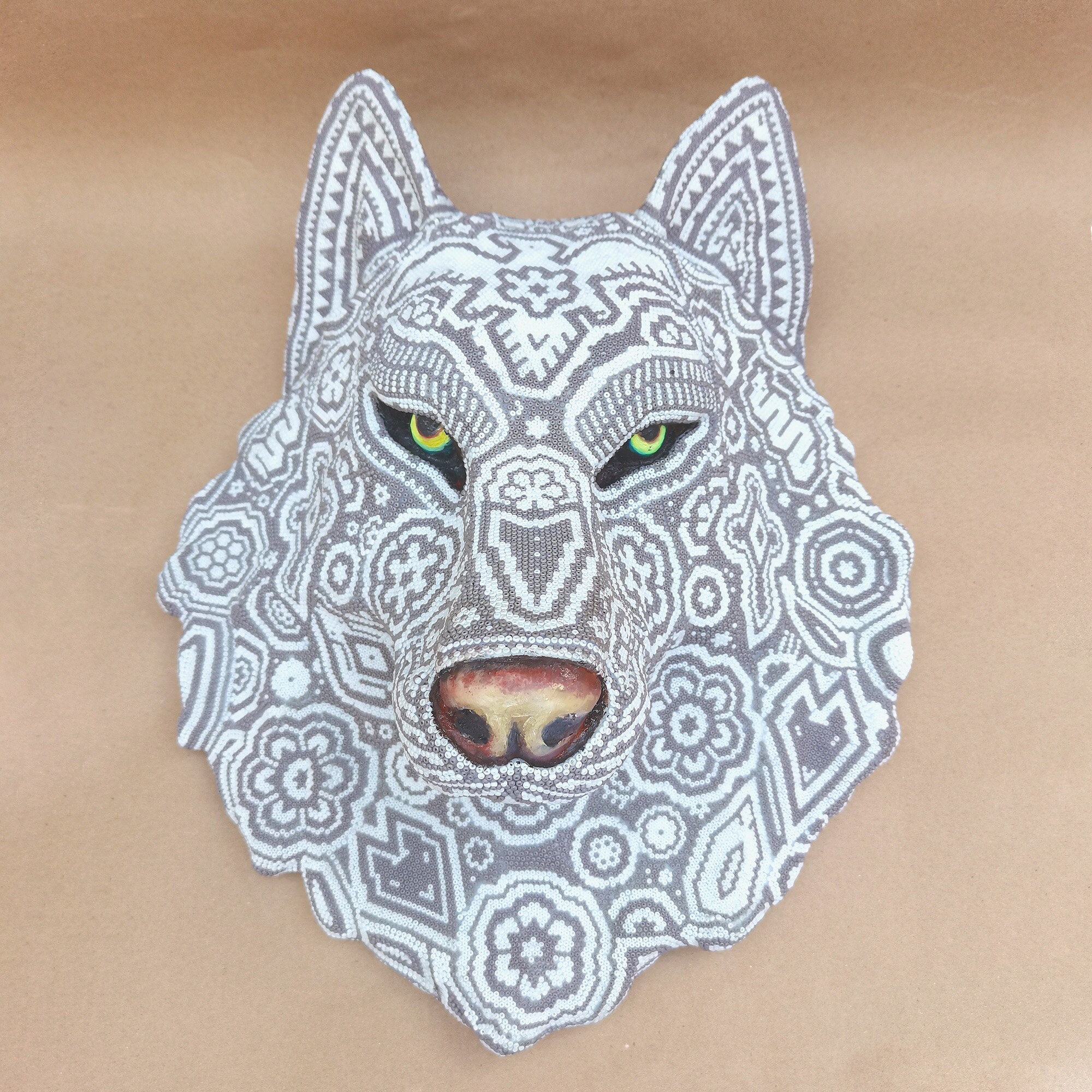 Huichol Art White Wolf