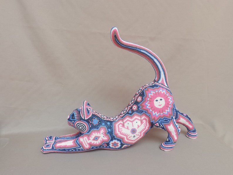 Huichol Beaded Cat Playing