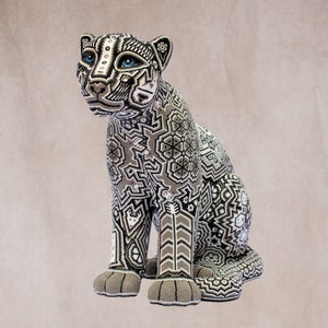 Huichol Art | GLASS BEAD JAGUAR | Rocaille Beads Art | Jaguar Assis Artwork | Antique Inspired Spiritual Matsoart Jaguar Sculpture