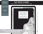 2021 Digital Budget Monthly Planner for iPad - Goodnotes, Notability, PDF Annotation | Year Overview, Journal, To Do List | Black & White