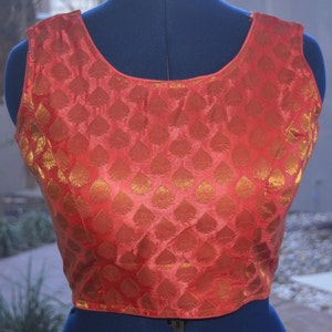 Designer Brocade Saree Blouse/ Brocade Sari Blouse/ Designer silk Blouse/ Cocktail saree blouse/ blouse sleeveless/Lehenga Blouse (Size 38)