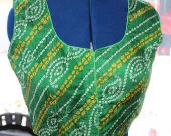 Bandhani sleeveless saree Blouse with designer look/ Cocktail saree blouse/Lehenga Blouse (Size 38")