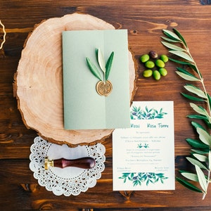 Partecipazione nozze ulivo, invito matrimonio, invito nozze fatto a mano. Wedding Invitation.