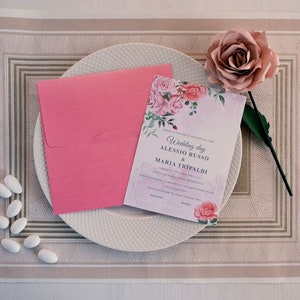 Partecipazioni nozze fiori rosa, invito nozze, invito fatto a mano, wedding stationery