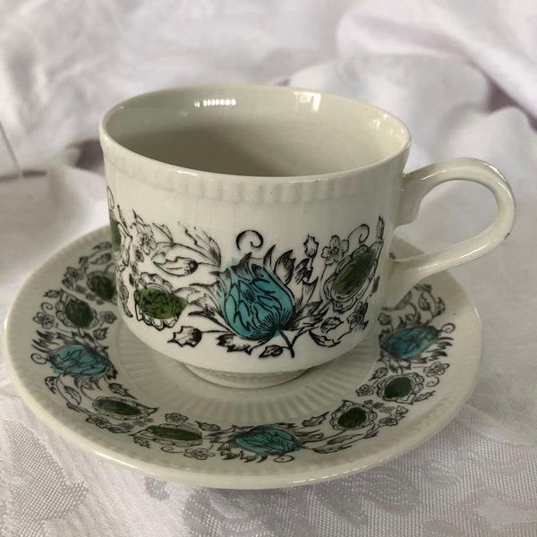 Kathie Winkle San Tropez pattern cup and saucer c1960s preowned in excellent condition.