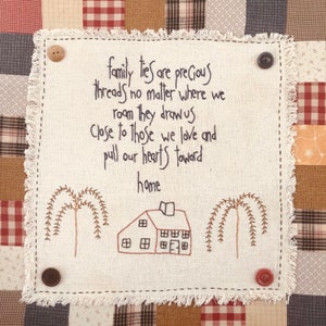 Vintage Miniature Quilted Wall Art, Embroidered Verse & Home