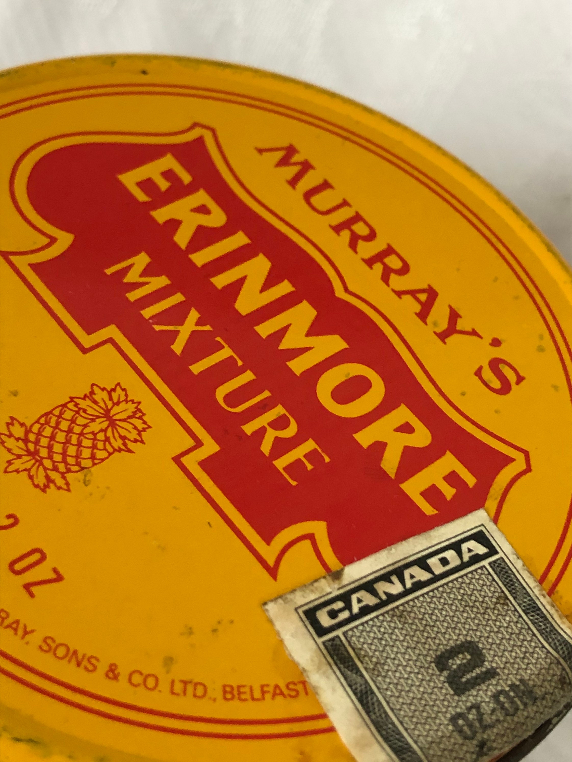 Vintage Tin Which Stored Murrays Erinmore Tobacco Mixture C 1960s Preowned  Rare Tin Good Condition. Tobacco Blended in Northern Ireland