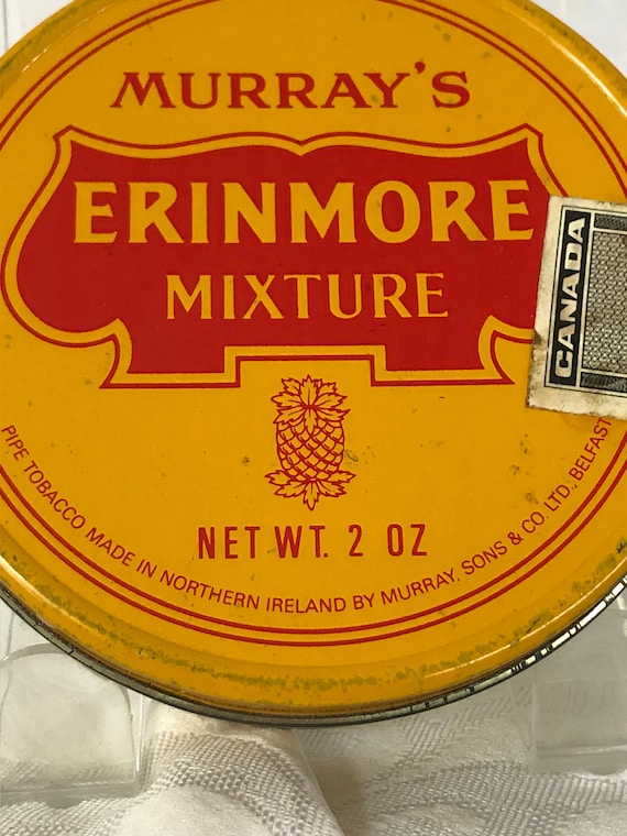murray's erinmore mixture tobacco tin Vintage Tin Which Stored Murrays Erinmore Tobacco Mixture C 1960s Preowned  Rare Tin Good Condition. Tobacco Blended in Northern Ireland