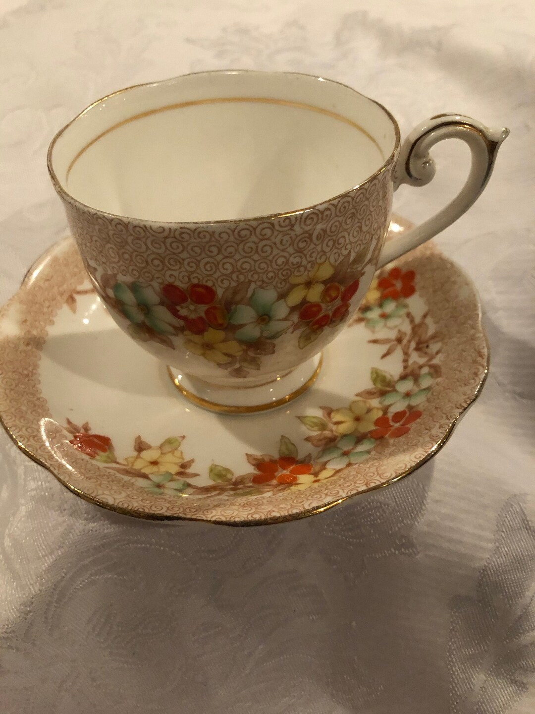Vintage Art Deco Cup and Saucer , Bell Fine Bone China, Preowned, C. 1936. Made by Shore