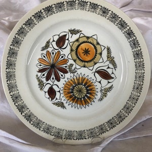 1960s Kathy winkle Calypso pattern dinner plate hand painted, Broadhurst potteries England, preowned in good condition 9 1/2- inches dia.