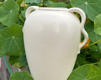 An Art Deco Style Tapered Vase c1930 with Ribbon Handles & a raised rim, has a Made in England Impressed Mark, Deco style of Slyvac C.